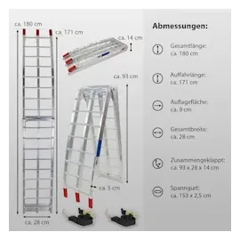 Baumarktplus TRUTZHOLM 2 x Auffahrrampe klappbar 180 cm Traglast 680 kg Alu grau geriffelte Einzelstäbe Verladerampe