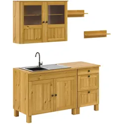 Pantryküche HOME AFFAIRE "Alby2", front: natur gebeizt, gewachst, korpus: natur gebeizt, gewachst, arbeitsplatte: natur gebeizt, gewachst, B:150cm T:60cm, Komplettküchen-Sets, Breite 150 cm, Kiefer massiv, ohne E-Geräte