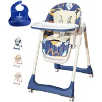 Babyhochstuhl - Kinderhochstuhl - Babystuhl - Lätzchen Aus Silikon Als Geschenk - Höhenverstellbar - Abnehmbares Tablett - 4 Lenkrollen - Bequemer Sitz - Abnehmbarer Und Leicht Waschbarer Bezug