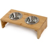 LIONTO erhöhte Futterstation aus Bambus 40x20x10 cm, doppelter Futternapf für Hunde & Katzen, 2 Edelstahlnäpfe Ø 11 cm & je 350 ml Fassungsvermögen, rutschfest & gelenkschonend