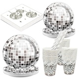 120 Stück Discokugel Partygeschirr Set,Disco 70er 80er Jahre Retro Party Geburtstagsdeko Partygeschirr,Discokugel Pappteller becher Servietten Set Disco Mitzvah Abschlussfeier Dekoration Pappgeschirr