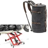 Set: Motorrad Hebebühne Midlift XL bis 500kg in rot ConStands mit Motorrad Rucksack Canvas VG8 Vintage 35Ltr sw