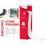 VELCRO Brand VELCRO Stick On | Klettband | Zuschneidbares, starkes, selbstklebendes Klettband mit Klettverschluss, perfekt für Raumdekoration und Wohnaccessoires, Garage | Weiß | 20 mm x 25 m