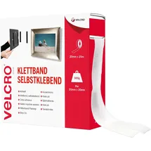 VELCRO Brand VELCRO Stick On | Klettband | Zuschneidbares, starkes, selbstklebendes Klettband mit Klettverschluss, perfekt für Raumdekoration und Wohnaccessoires, Garage | Weiß | 20 mm x 25 m