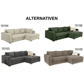 luma-home schönes für dein zuhause Dauerschlaf-Ecksofa mit Federkernpolsterung 288x186 cm, Federkern Bettkasten, Ottomane beidseitig montierbar, Cord Beige Grau / 15154