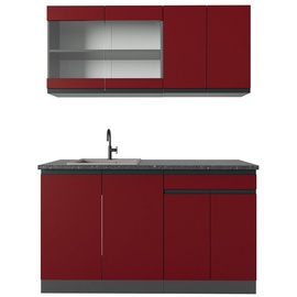 Vicco Küchenzeile Küchenblock Einbauküche R-Line J-Shape Anthrazit Rot 140 cm modern Küchenschränke Küchenmöbel