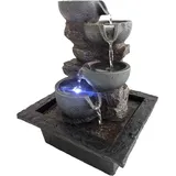 DRULINE Zimmerbrunnen mit LED - Zimmer Wasserfall Brunnen - Kaskadenbrunnen - Zimmerbrunnen - Polyresin Stein Optik - B/H/T ca. 22 x 28 x 19 cm - Braun/Grau - Indoor