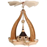 Zeidler Holzkunst Weihnachtspyramide Zeidler Design Pyramide Blende Zebrano mit Seiffener Kirche, Handarbeit aus dem Erzgebirge beige