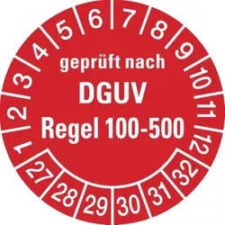 König Werbeanlagen Dreifke® Prüfplakette geprüft nach DGUV Regel 100- 500 ab 29 rot - 30 mm Folie selbstklebend