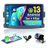 2+64G Hikity 8 Zoll Android 13 Autoradio mit Navi für Renault Dacia Duster Sandero Logan Dokker Wireless Carplay Autoradio Bluetooth mit WiFi Mirror Link Android Auto FM RDS SWC Rückfahrkamera