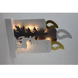 FHS International LED-Silhouette Kerzen Holz 22 x 5,8 x 33,5 cm 10 LED 6/18h Timer gold/weiß