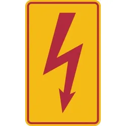 Hinweisschild, Blitzpfeil VDE 0105 C, roter Rand - 80x120 mm Folie selbstklebend
