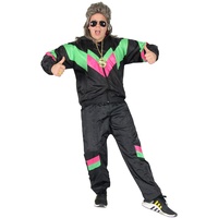 Foxxeo 80er Jahre Kostüm für Erwachsene Premium 80s Trainingsanzug Assianzug Assi - Herren Größe S-XXXXL - Fasching Karneval Anzug, Farbe Schwarz-grün-pink, Größe: S