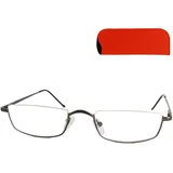 Mini Brille Halbrand Lesebrille +2.5 Graphit Rechteckig Metall mit Etui - 2.5