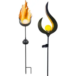 LED Solarlampe Außenleuchte Erdspieß Gartendeko Flammen Design Stecklampe Gartenleuchte Flammen Design,  2er Set