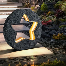 GLOBO Solarleuchte Gartendeko für Außen Tischdeko Solarleuchte goldfarben Stein-Stern Optik, grau rund, LED warmweiß, LxH 31x29,5 cm, 2er Set