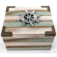 Dekoundmeer Maritime Truhe mit Steuerrad im Vintage Stil 12,3