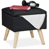 Relaxdays Hocker mit Stauraum, Kunstleinen-Bezug, gepolstert, Holzbeine, Fußhocker mit Deckel, HBT: 40x40x40 cm, schwarz