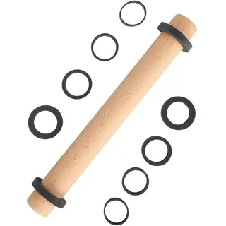 Super Kitchen Buchenholz Nudelholz Einstellbares Teigroller, Nudelhölzer Teigrolle mit Dicken Ringe in 5 Größen, Perfekt Backzubehör Rolling Pin für Fondant, Pizza, Cookie, Nudelteig, Mürbeteig, 35cm