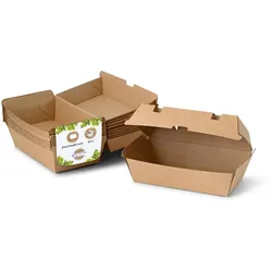 BIOZOYG 50 Stück Take-away-Box braun 21,4 x 11,4 x 8,5 cm Lebensmittelverpackung Snackbox umweltfreundlich nachhaltig stabil biologisch abbaubar