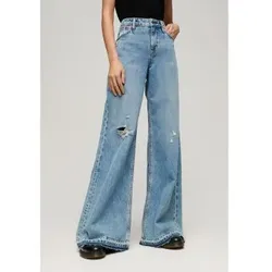 Superdry für Damen. W7011066A Flared Jeans mit weitem Bein und rohem Saum blau (26/32), Lässig, Baumwolle, Denim