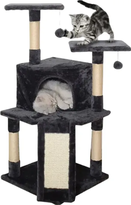 H.XUN mehrstöckiger Kratzbaum mit Liegemulde – platzsparendes Design für große Katzen, Sisal-Kratzsäulen, Katzen-Klettergestell, Katzenspielzeug