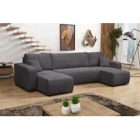 VENASI LUNA U-FORM Ecksofa mit Schlaffunktion und Bettkasten Sofa U Form Eckcouch Schlafsofa GRAU - Grau