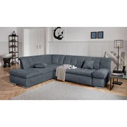 Ecksofa DOMO COLLECTION "Mona L-Form", grau, B:271cm H:80cm T:213cm, Struktur fein 100% Polyester, Chenilleoptik 100% Polyester, Sofas, wahlweise mit Bett- und Armlehnfunktion