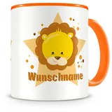 Samunshi® Kindertasse mit Namen Tasse Süßer Löwe Personalisierte Tasse mit Namen Kinder Kinderbecher mit Namen Kindergarten orange 300ml