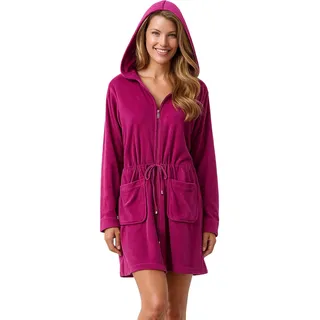 Morgenstern Bademantel Damen Sommer mit Reißverschluss und Kapuze Beere Kurzbademantel XL Baumwolle Frauen weich frottee zipp kurz Übergröße - XL