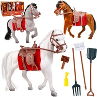 XL Set: Pferdefamilie mit Stall & Zubehör - Pferd + Fohlen - 16,5 cm hoch passend für kleine Barbie Puppen - Steffi Love - LOL Surprise Spielzeug Puppe - ..