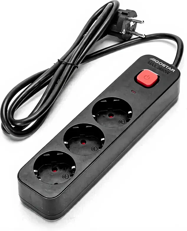 Aigostar Steckdose mit Kabel / 3-polige deutsches Netzstecker-Format / 3-adr. 1,5 mm2, 1,5 m Kabel
