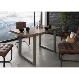 Massivmoebel24 Baumtisch 140 x 77 x 90 cm grau/silber