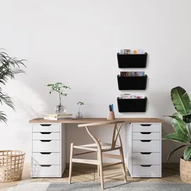 Relaxdays Zeitschriftenhalter Wand, 3er Set, A4, Kunststoff, HBT: 19x33x10,5 cm, Magazinhalter, Zeitungshalter, schwarz