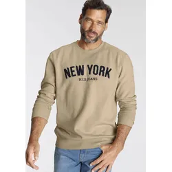 Sweater H.I.S, Herren, Gr. XL (56/58), beige, Sweatware, Obermaterial: 60% Baumwolle, 40% Polyester, bestickt, casual, normal, Rundhals, Langarm Bündchen, Sweatshirts, Langarm, lockere Passform, bestickte Optik, Rundhalsausschnitt