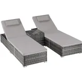 Tectake Rattan-Doppelliege Sonnenliege 196 x 62 x 0 cm Grau