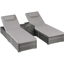 Tectake Rattan-Doppelliege Sonnenliege 196 x 62 x 0 cm Grau