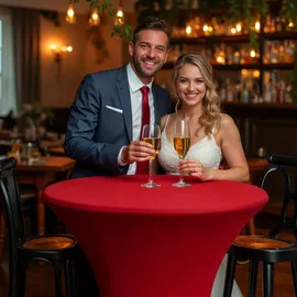 DEUBA Detex® Stehtischhusse Rot 60-65cm Verstärkter Fußbereich 30°C Waschbar Stehtisch Hussen Stretch Überzug Bezug Ø60 cm / bordeaux