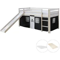 Homestyle4u Hochbett Weiß, Schwarz, Holz, Kinder- & Jugendzimmer, Kindermöbel, Kinderbetten, Hochbetten