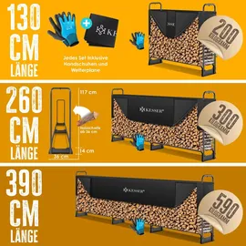 Kesser Kaminholzregal 130 x 36 x 117 cm schwarz inkl. Abdeckung + Handschuhe