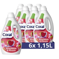 Coral Dufterlebnis Colorwaschmittel Kirschblüte & Pfirsich Flüssigwaschmittel für bunte Wäsche mit langanhaltendem Duft 6 x 1,15 L 23 WL
