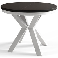 Runder Esszimmertisch LOFT, ausziehbarer Tisch Durchmesser: 120 cm/200 cm, Wohnzimmertisch Farbe: Schwarz, mit Metallbeinen in Farbe Weiß
