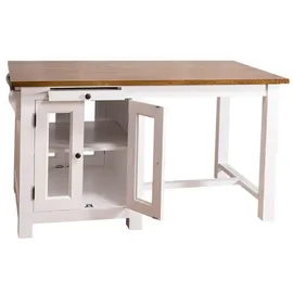 Casa Padrino Küchenbuffet Landhausstil mit 4 Glastüren und 2 Schubladen 150 x 85 x 80 cm Weiß / Dunkelbraun