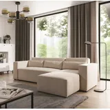 Fun Möbel Ecksofa Schlafsofa WALDO Stoff Brooklyn Pearl Ottomane Rechts - Creme