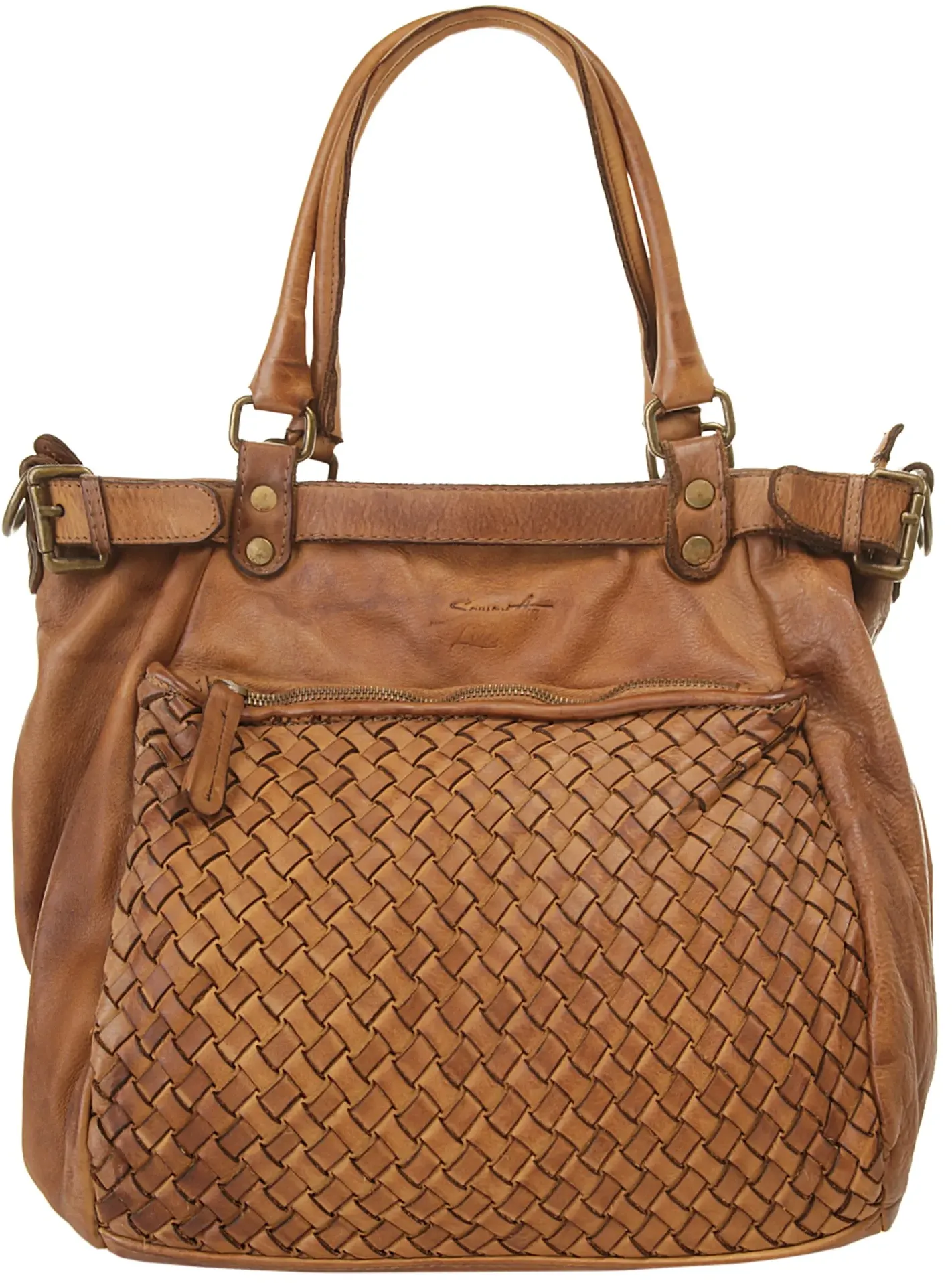 Shopper SAMANTHA LOOK, Damen, Gr. B/H/T: 28cm x 28cm x 16cm onesize, braun (cognac), Leder, Taschen Shopper, echt Leder, Made in Italy