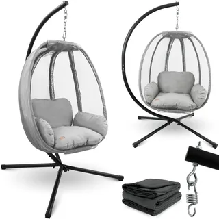 deluxe4home deluxe4home® Hängesessel mit Gestell I Indoor & Outdoor inkl. Kuscheldecke Hellgrau