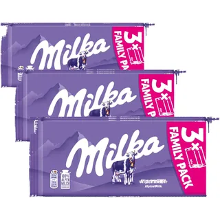 Milka Alpenmilch Schokolade, Hochwertige Zutaten, Schmelzende Textur, 3x90g Multipack (Packung mit 3)