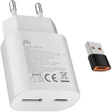 Schnellladegerät Ladeadapter netzteil 25W USB Typ-C 15W USB Typ-A Ladegerät (Weiß 1 Stück)für: Samsung Galaxy S25 S24 S23 S22 S21 S20 Ultra S10 S9 S8 A56 A55 A54 A36 A35 iPhone 17 16 15 Pro/Max/Plus
