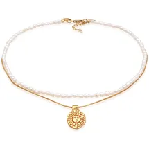 ELLI PREMIUM Halskette Choker Layer Sonne Süßwasserperlen 925 Silber Gold