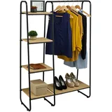 Relaxdays Garderobe, mit Regal, HBT: 150 x 100 x 41 cm, Jacken, Hemden, Metall, freistehender Kleiderständer, schwarz